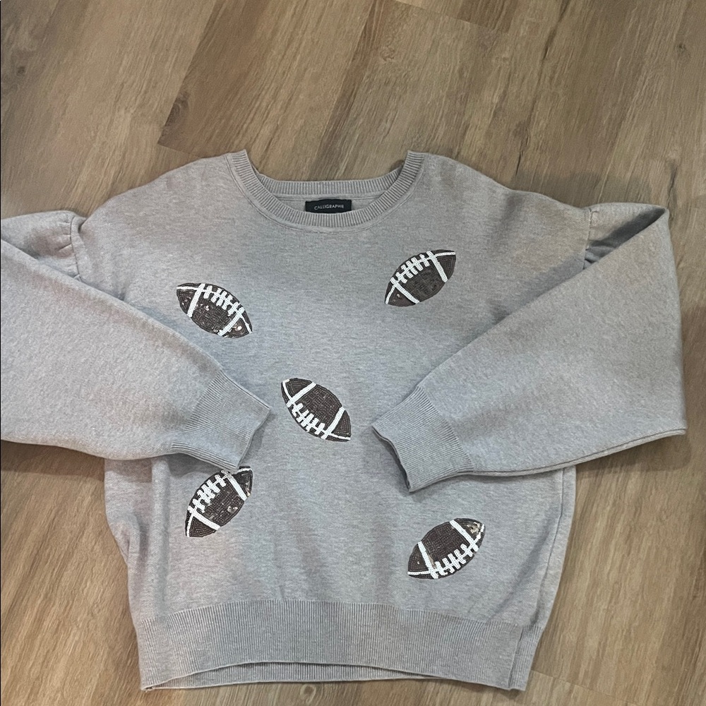 Women's Gray Football Patterned Sweater - Picture 9 of 10